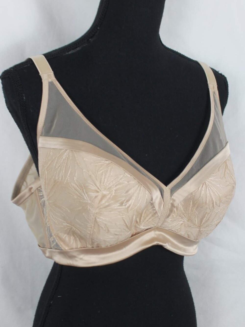 AISILIN Women's Beige Floral Underwire Bra 42C Low Cut Full Coverage Comfort NEW
